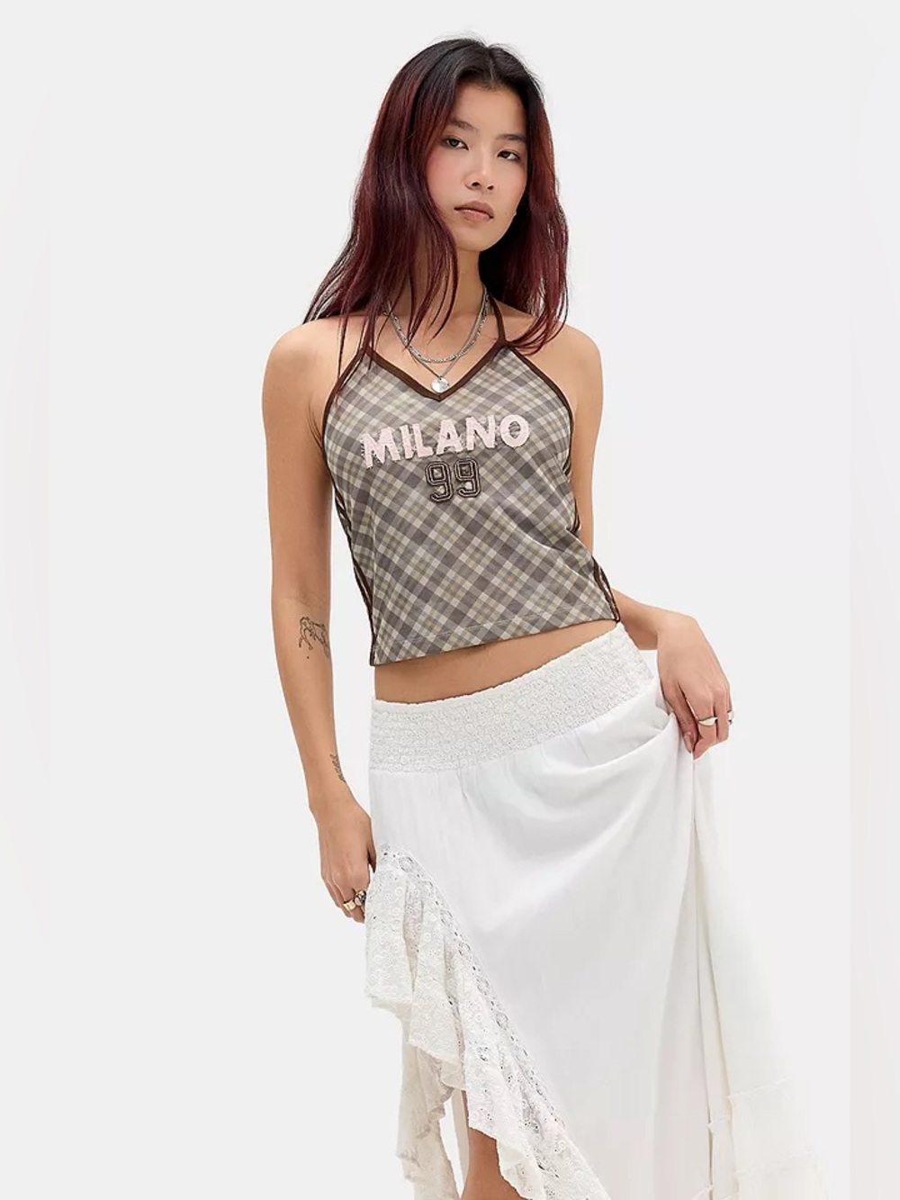 NWT UO Milano Checked Graphic Halter Top